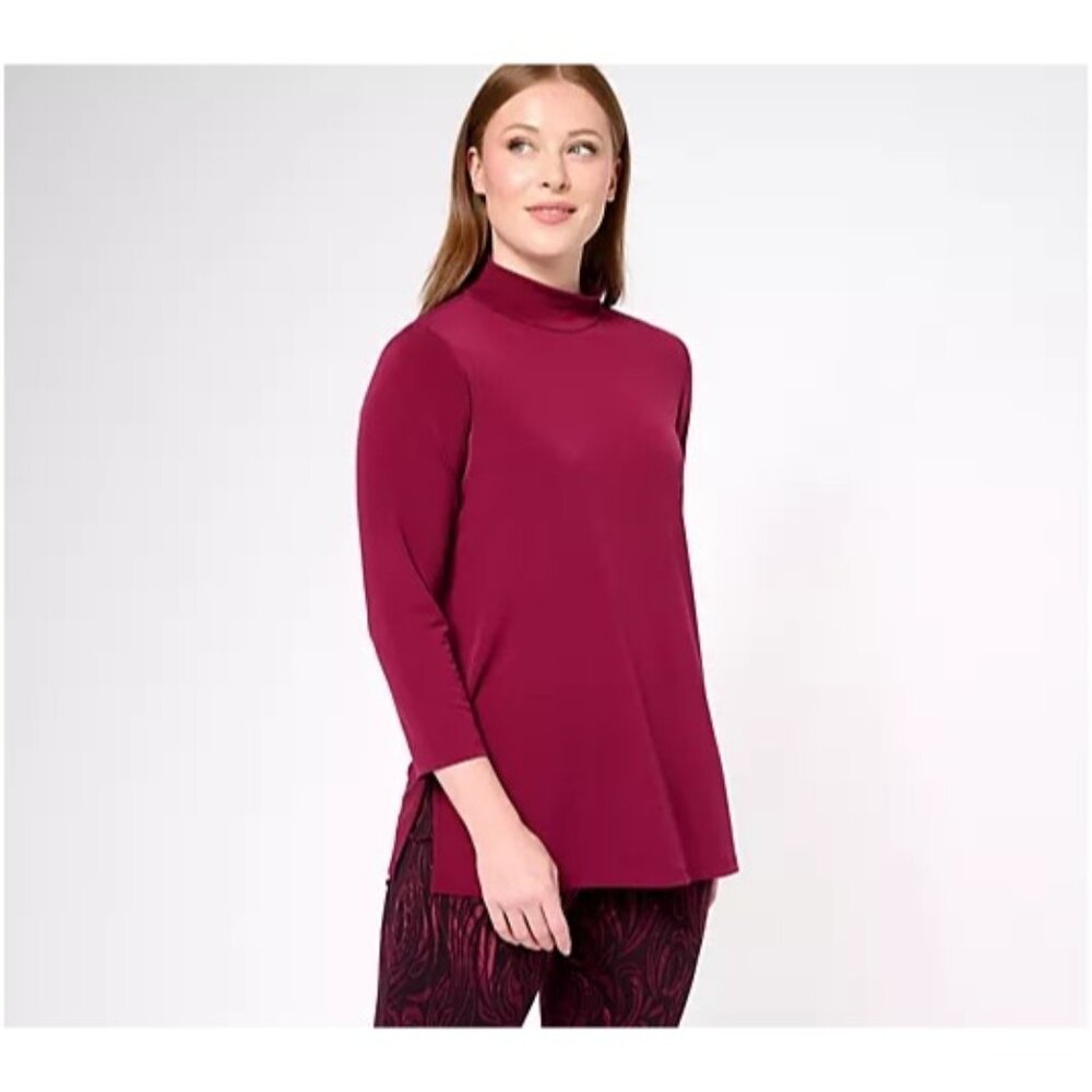Susan Graver Modern Essentials Liquid Knit Mock Neck Top XLP Dark Red A610390